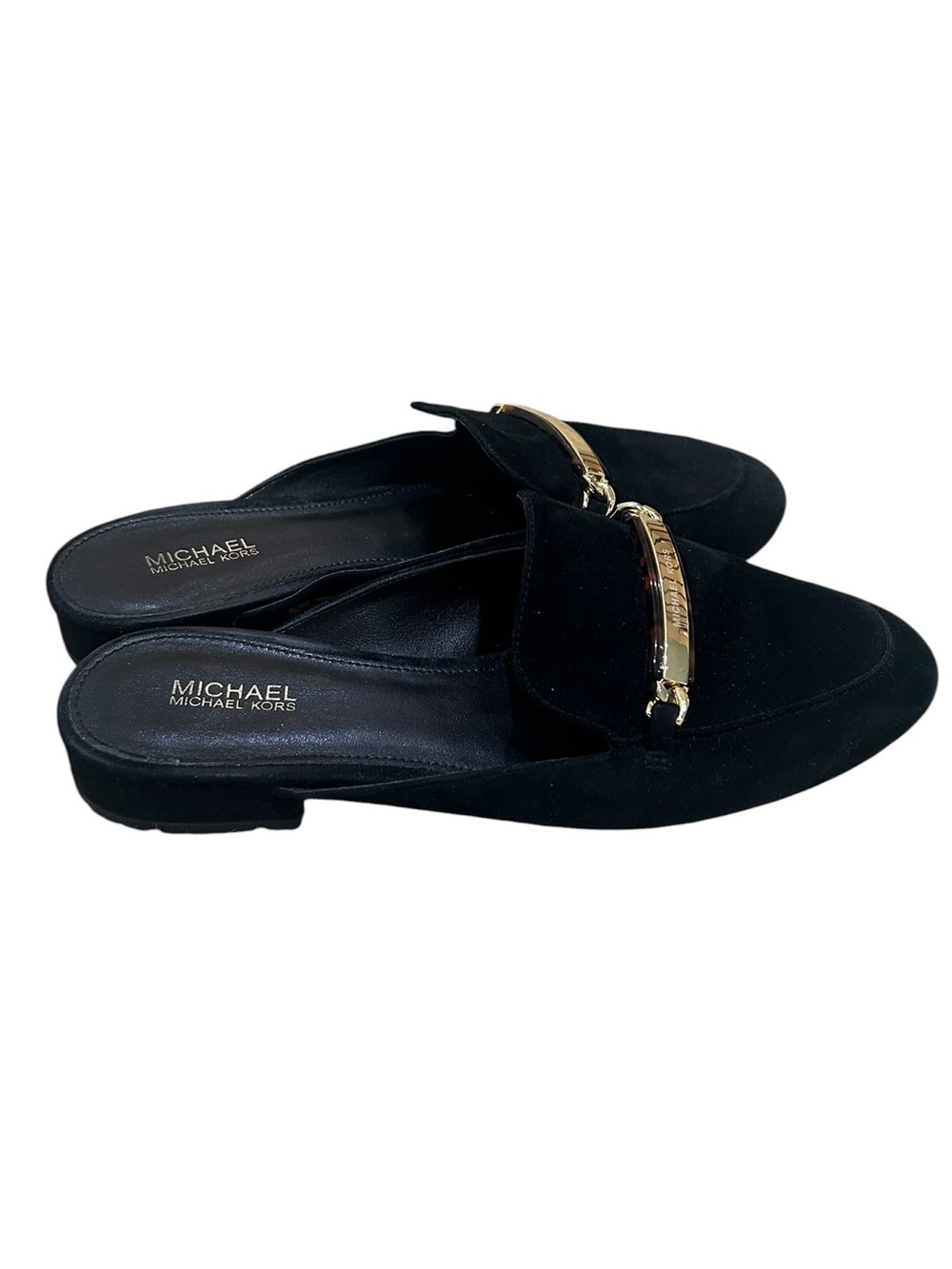 MICHAEL Michael Kors Black Suede leather slip on Mule Gold-Tone Accent 6.5